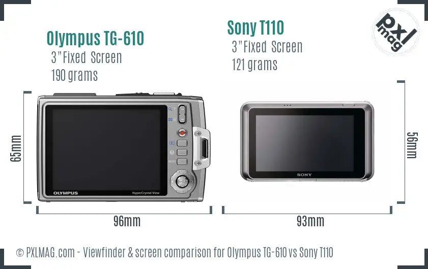 Olympus TG-610 vs Sony T110 Screen and Viewfinder comparison