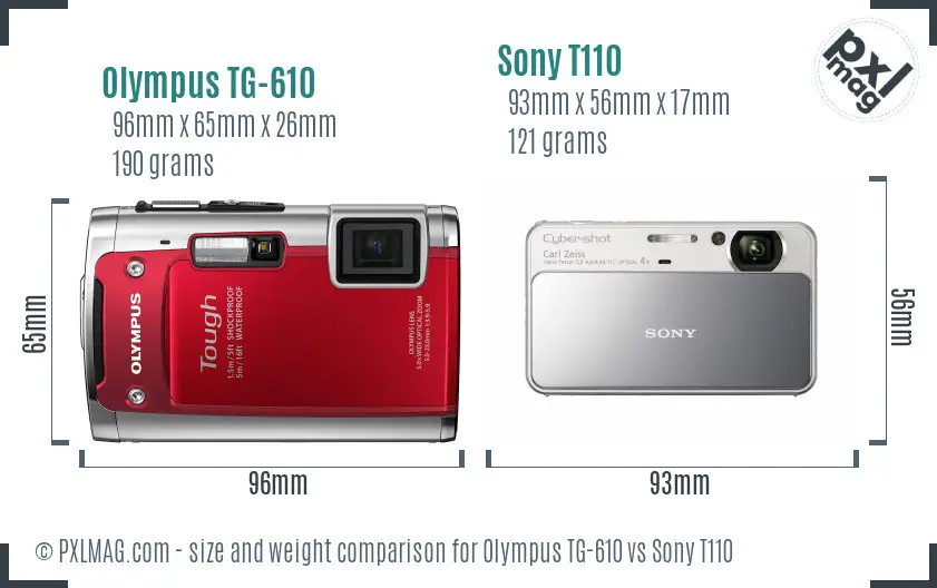 Olympus TG-610 vs Sony T110 size comparison