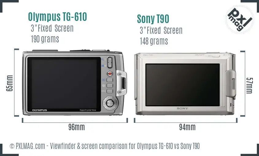 Olympus TG-610 vs Sony T90 Screen and Viewfinder comparison