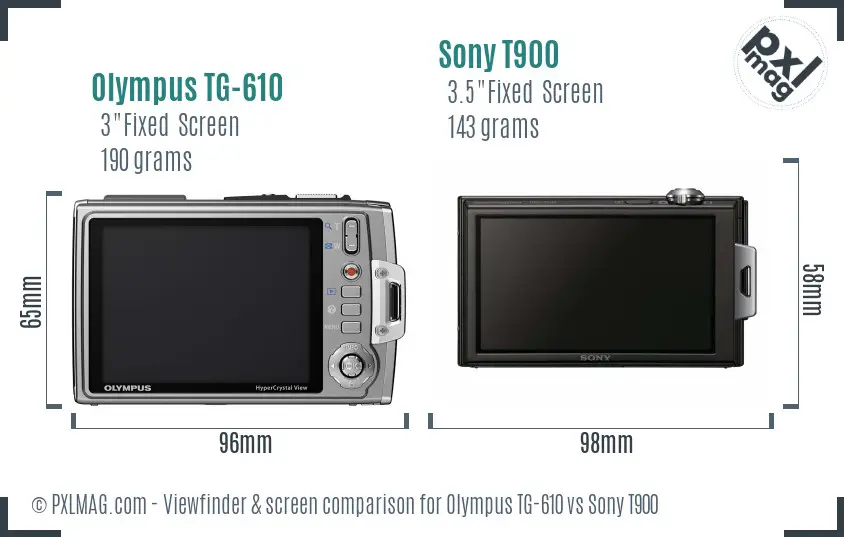 Olympus TG-610 vs Sony T900 Screen and Viewfinder comparison