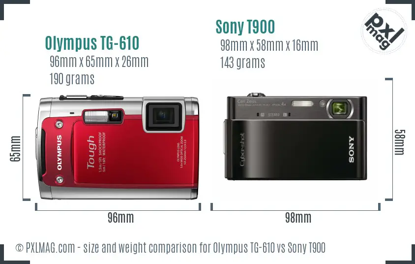Olympus TG-610 vs Sony T900 size comparison