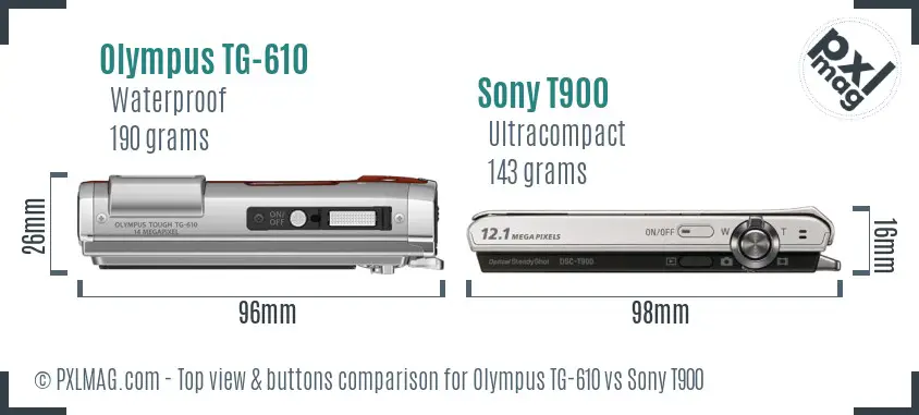 Olympus TG-610 vs Sony T900 top view buttons comparison