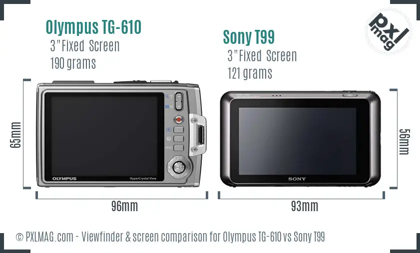Olympus TG-610 vs Sony T99 Screen and Viewfinder comparison