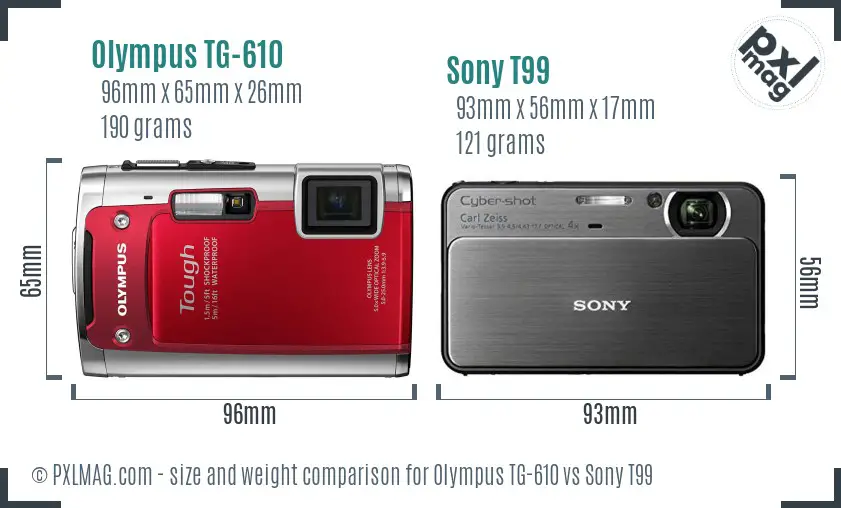 Olympus TG-610 vs Sony T99 size comparison