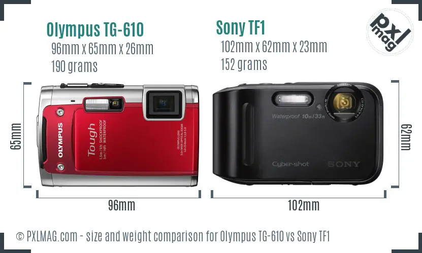 Olympus TG-610 vs Sony TF1 size comparison
