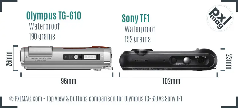 Olympus TG-610 vs Sony TF1 top view buttons comparison