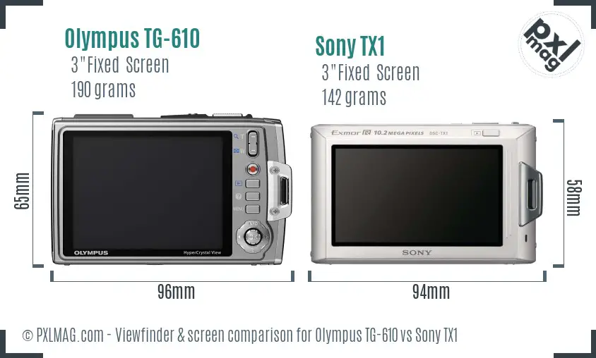 Olympus TG-610 vs Sony TX1 Screen and Viewfinder comparison