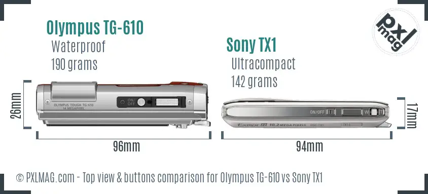 Olympus TG-610 vs Sony TX1 top view buttons comparison