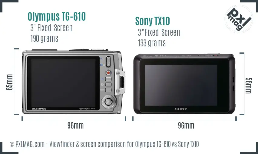 Olympus TG-610 vs Sony TX10 Screen and Viewfinder comparison