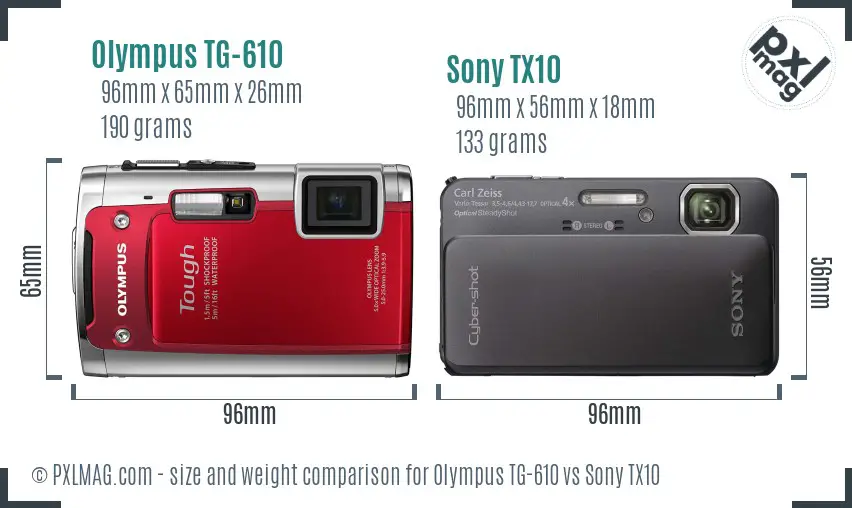Olympus TG-610 vs Sony TX10 size comparison