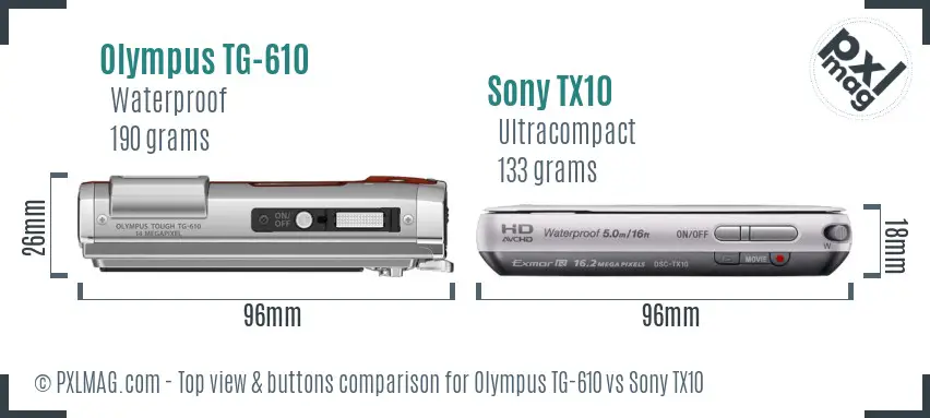Olympus TG-610 vs Sony TX10 top view buttons comparison