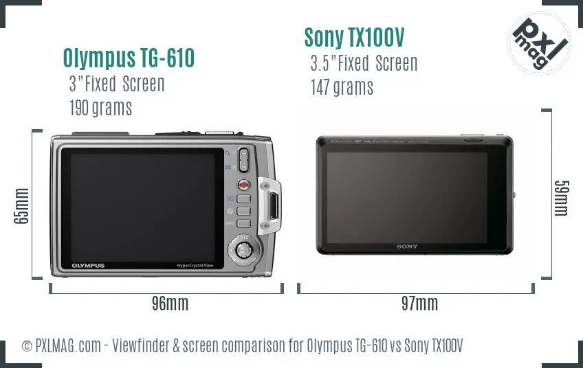 Olympus TG-610 vs Sony TX100V Screen and Viewfinder comparison