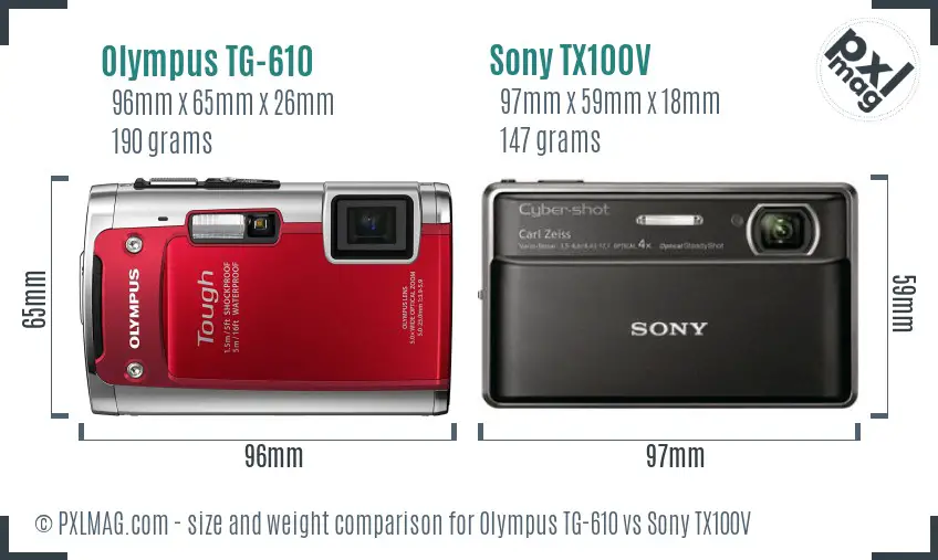 Olympus TG-610 vs Sony TX100V size comparison