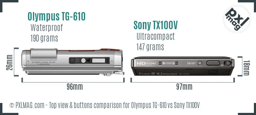 Olympus TG-610 vs Sony TX100V top view buttons comparison