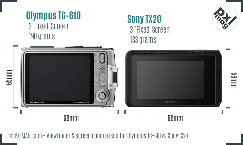 Olympus TG-610 vs Sony TX20 Screen and Viewfinder comparison