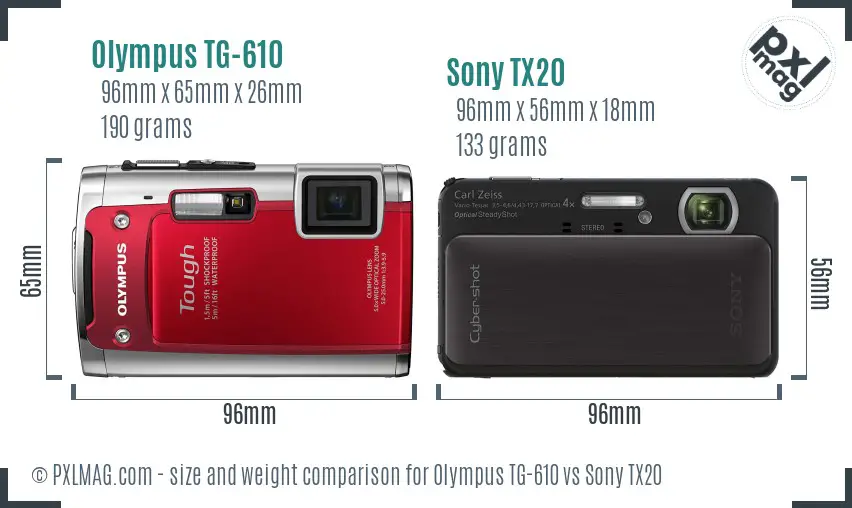 Olympus TG-610 vs Sony TX20 size comparison
