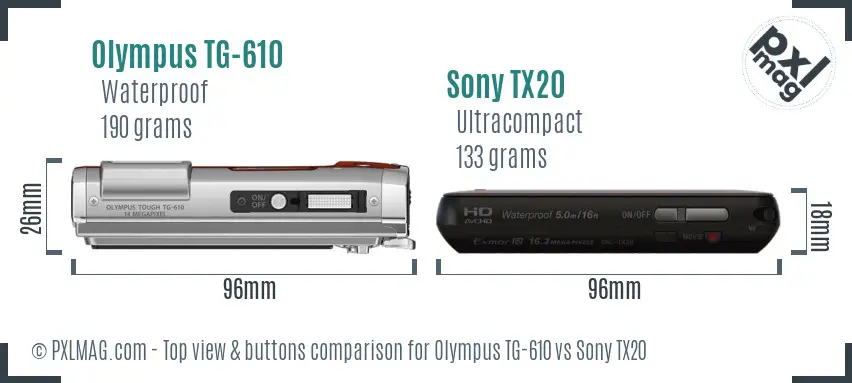 Olympus TG-610 vs Sony TX20 top view buttons comparison