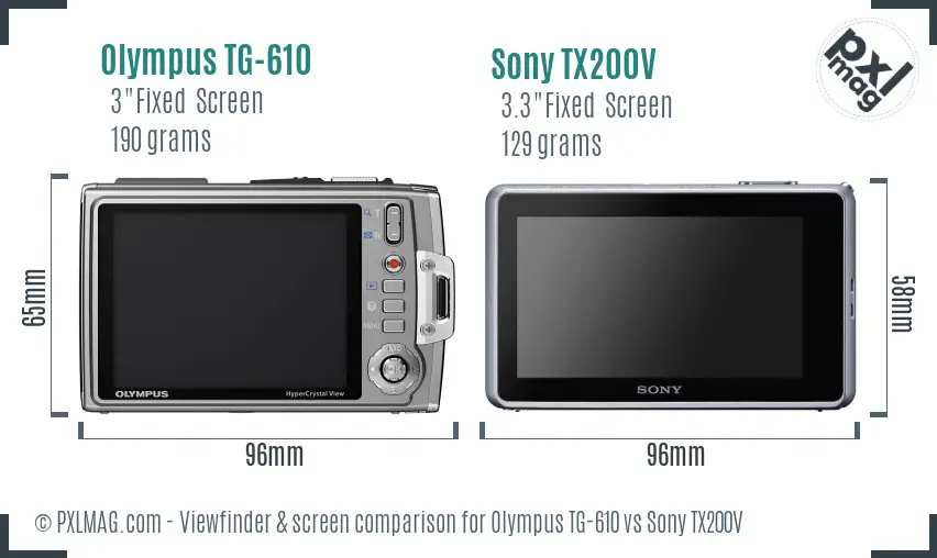Olympus TG-610 vs Sony TX200V Screen and Viewfinder comparison
