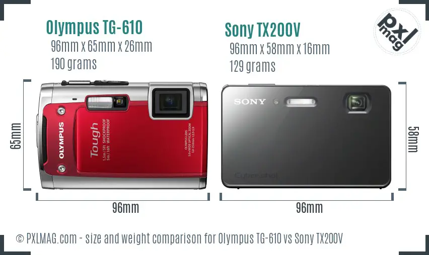 Olympus TG-610 vs Sony TX200V size comparison