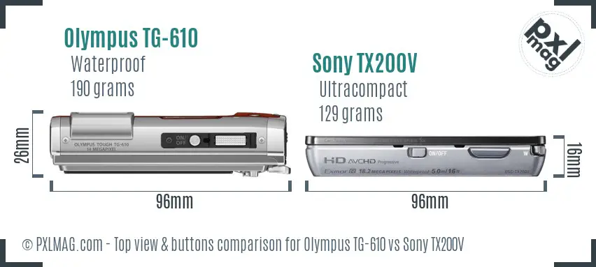 Olympus TG-610 vs Sony TX200V top view buttons comparison