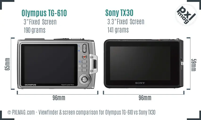 Olympus TG-610 vs Sony TX30 Screen and Viewfinder comparison