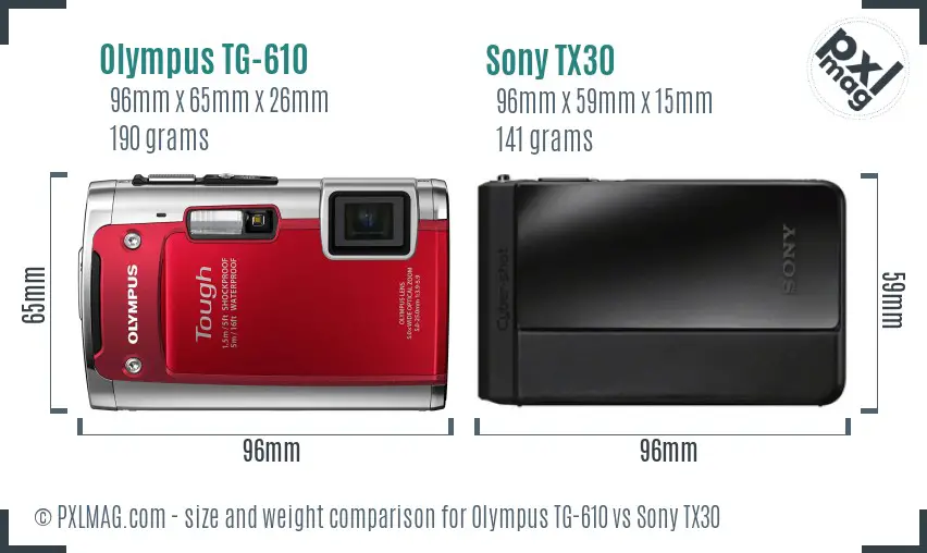 Olympus TG-610 vs Sony TX30 size comparison