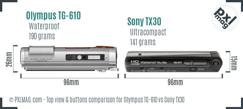 Olympus TG-610 vs Sony TX30 top view buttons comparison