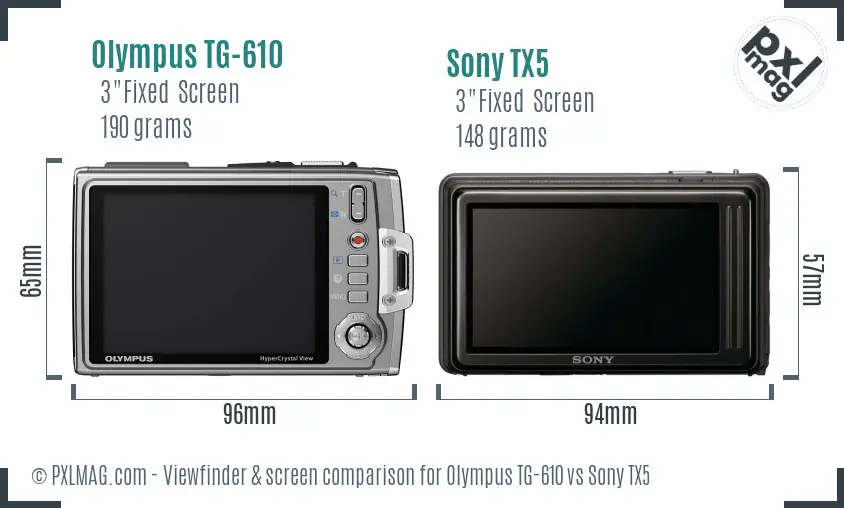 Olympus TG-610 vs Sony TX5 Screen and Viewfinder comparison