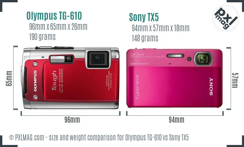 Olympus TG-610 vs Sony TX5 size comparison