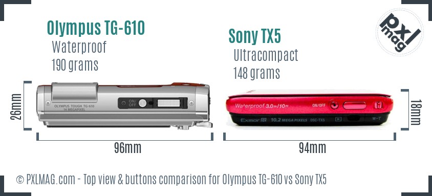 Olympus TG-610 vs Sony TX5 top view buttons comparison