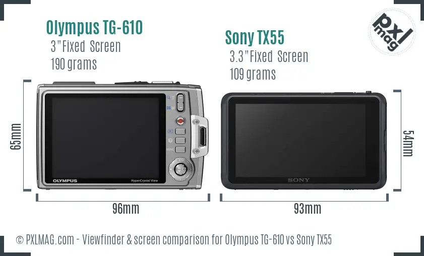 Olympus TG-610 vs Sony TX55 Screen and Viewfinder comparison