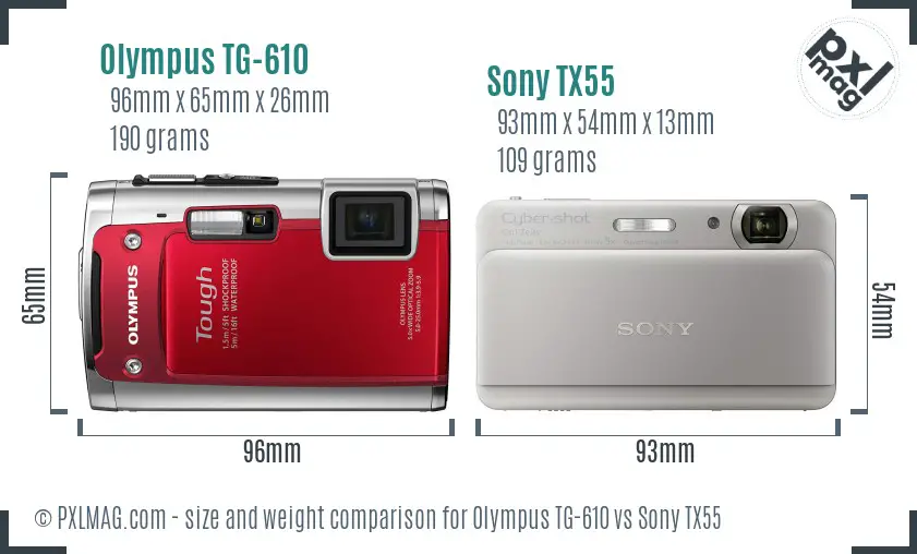 Olympus TG-610 vs Sony TX55 size comparison