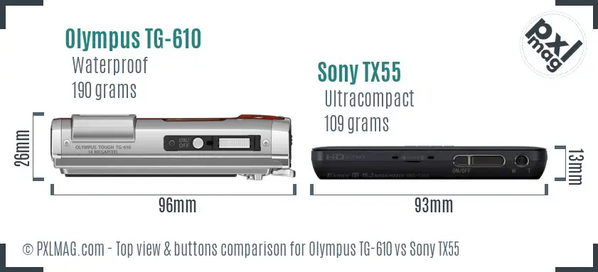 Olympus TG-610 vs Sony TX55 top view buttons comparison