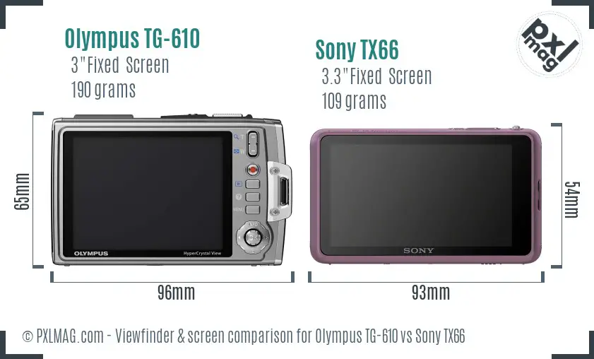 Olympus TG-610 vs Sony TX66 Screen and Viewfinder comparison