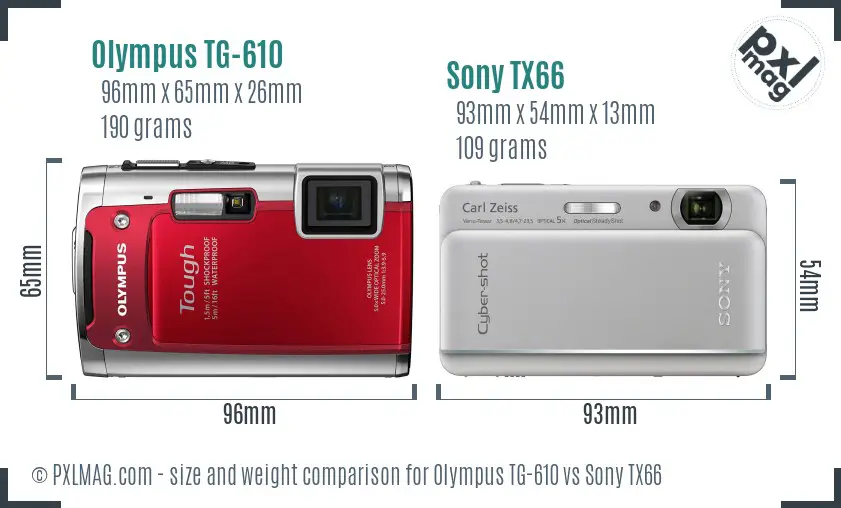 Olympus TG-610 vs Sony TX66 size comparison