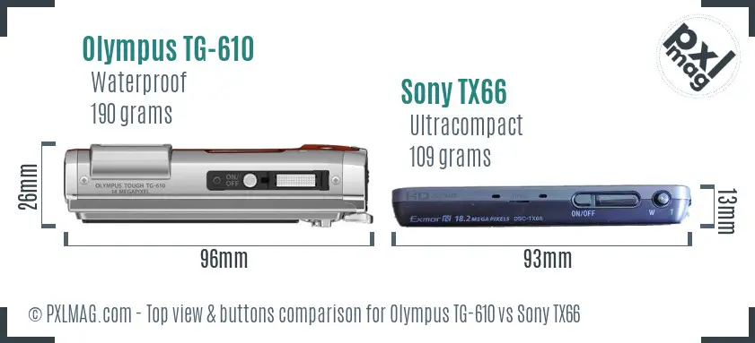 Olympus TG-610 vs Sony TX66 top view buttons comparison