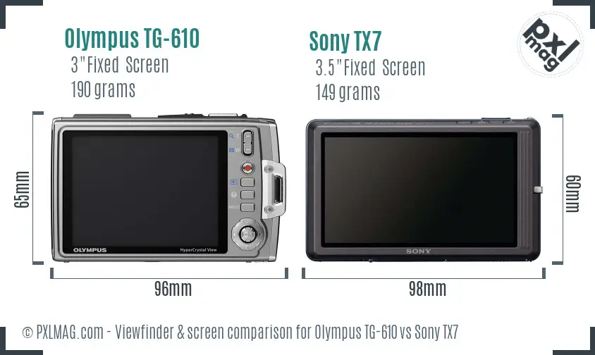 Olympus TG-610 vs Sony TX7 Screen and Viewfinder comparison