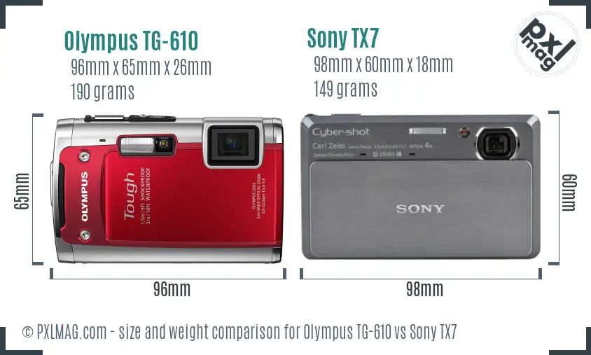 Olympus TG-610 vs Sony TX7 size comparison