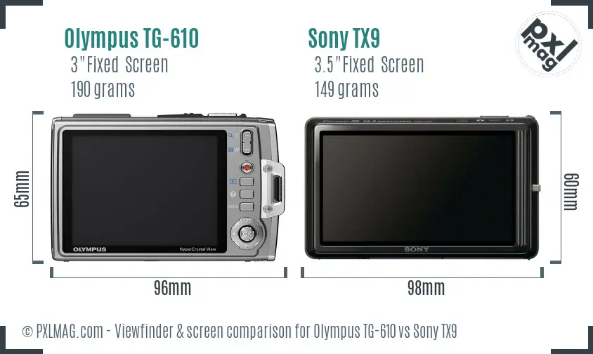 Olympus TG-610 vs Sony TX9 Screen and Viewfinder comparison