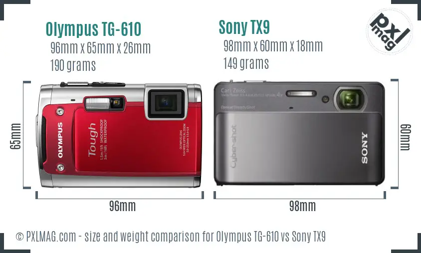 Olympus TG-610 vs Sony TX9 size comparison