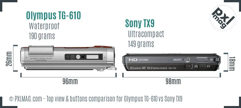 Olympus TG-610 vs Sony TX9 top view buttons comparison