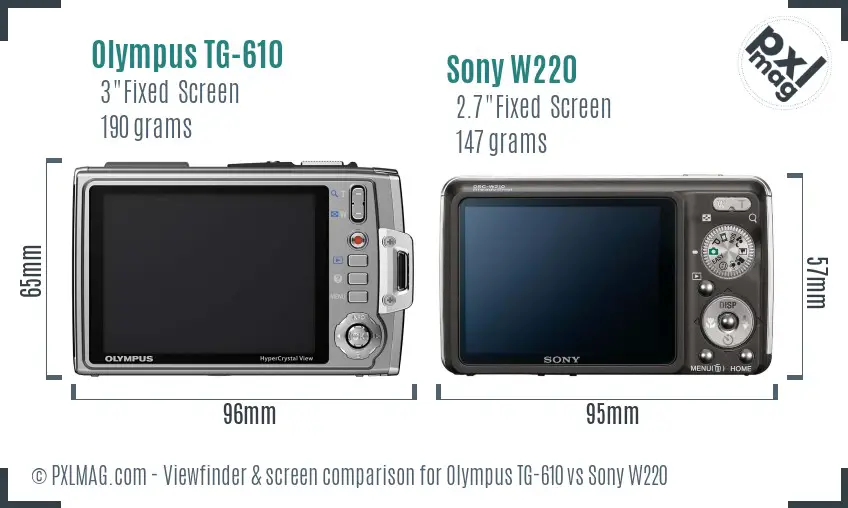 Olympus TG-610 vs Sony W220 Screen and Viewfinder comparison