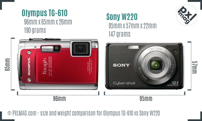 Olympus TG-610 vs Sony W220 size comparison