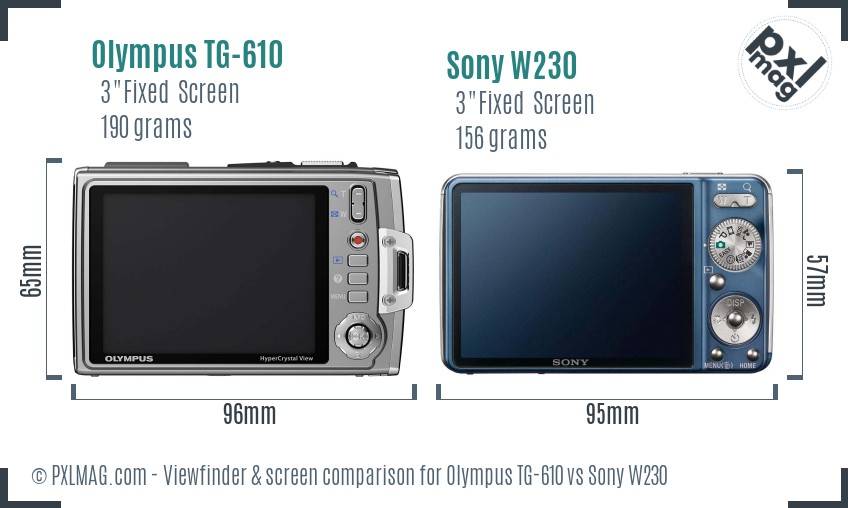 Olympus TG-610 vs Sony W230 Screen and Viewfinder comparison