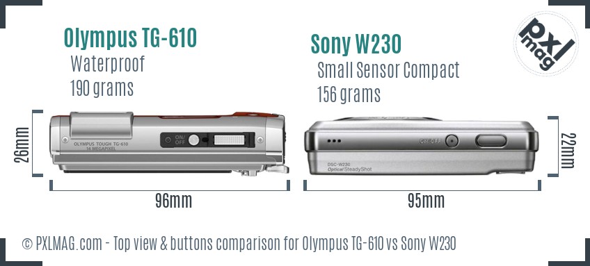 Olympus TG-610 vs Sony W230 top view buttons comparison