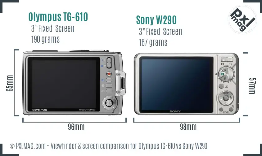Olympus TG-610 vs Sony W290 Screen and Viewfinder comparison