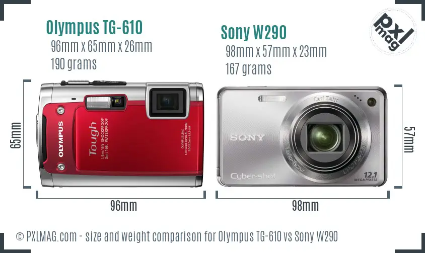 Olympus TG-610 vs Sony W290 size comparison