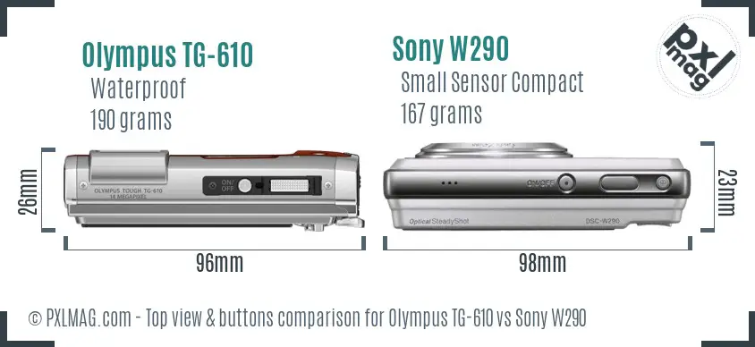 Olympus TG-610 vs Sony W290 top view buttons comparison