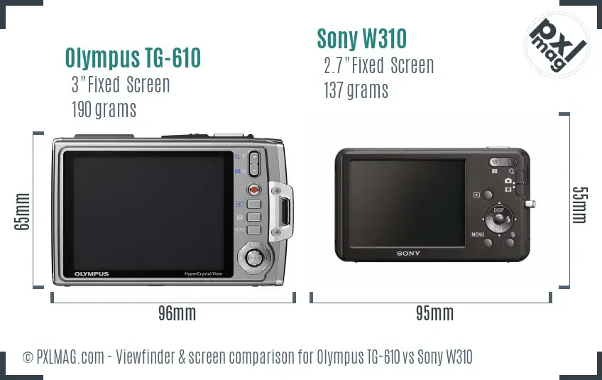 Olympus TG-610 vs Sony W310 Screen and Viewfinder comparison