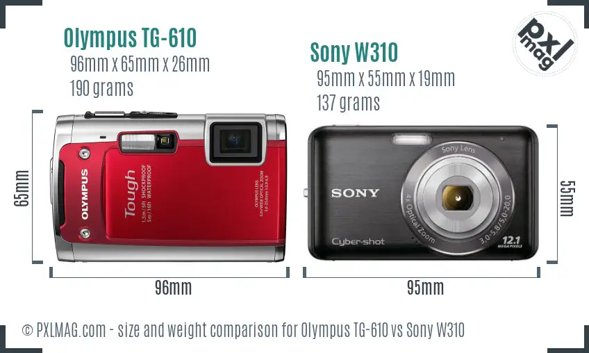 Olympus TG-610 vs Sony W310 size comparison